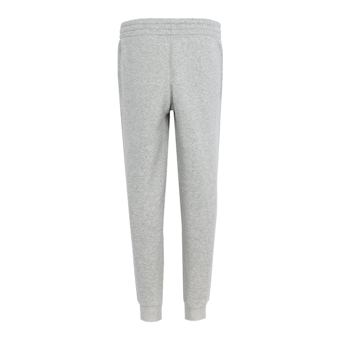 Youth dark grey heather fleece jogger pants, back view with elastic waist and cuffs
