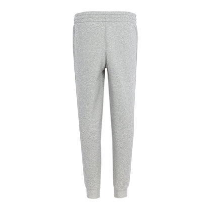 Youth dark grey heather fleece jogger pants, back view with elastic waist and cuffs