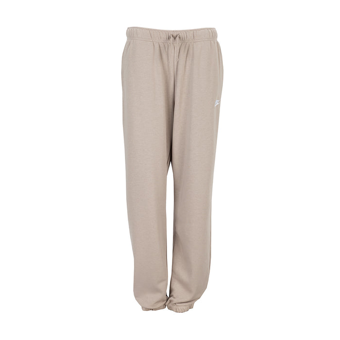 Women's fleece jogger pants in malt beige, elastic waistband, drawstring, cuffed hems