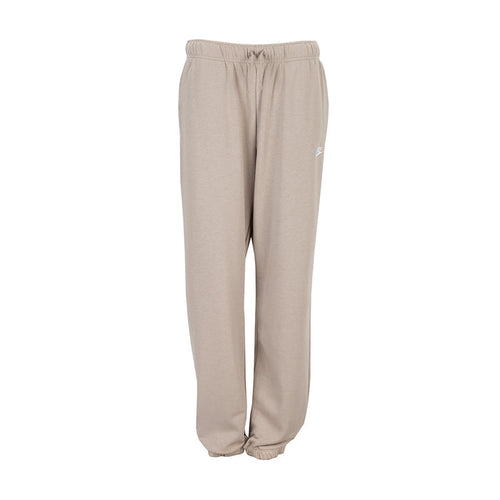 Women's fleece jogger pants in malt beige, elastic waistband, drawstring, cuffed hems