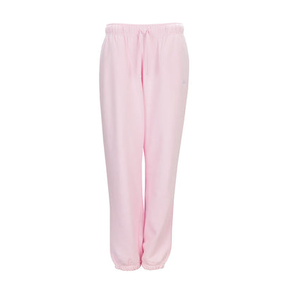 Women’s pink fleece sweatpants with elastic waistband and ankle cuffs