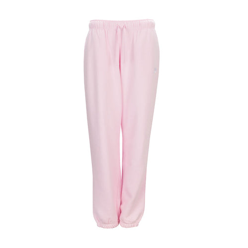 Women’s pink fleece sweatpants with elastic waistband and ankle cuffs