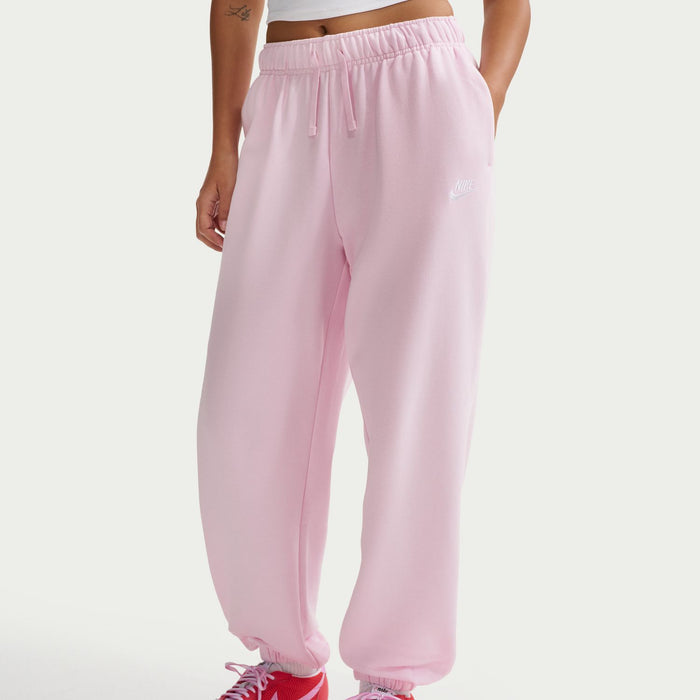 Women’s pink jogger pants with drawstring elastic waist and tapered legs