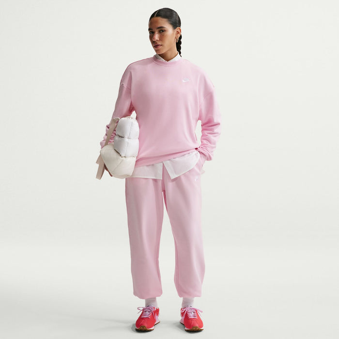 Women’s pink fleece lounge joggers with elastic waist and tapered fit