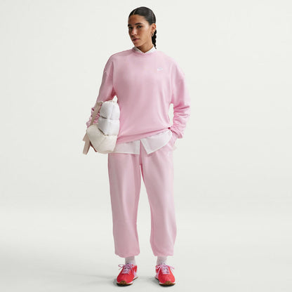 Women’s pink fleece lounge joggers with elastic waist and tapered fit