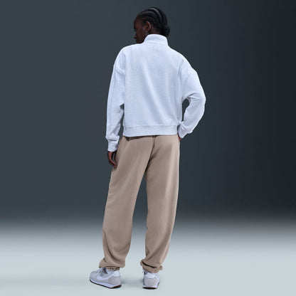 Women's fleece jogger pants in malt beige, back view with elastic waistband and cuffed hems