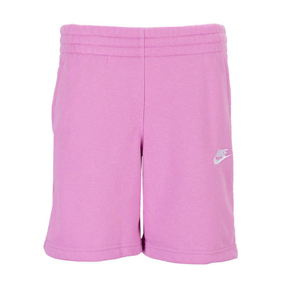Youth light magenta sweat shorts with elastic waistband and small Nike logo