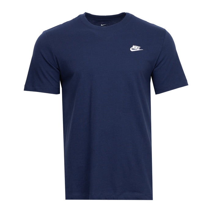 Men's navy crewneck T-shirt with small white Nike logo on chest