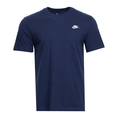 Men's navy crewneck T-shirt with small white Nike logo on chest