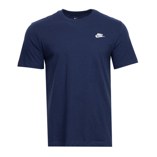 Men's navy crewneck T-shirt with small white Nike logo on chest