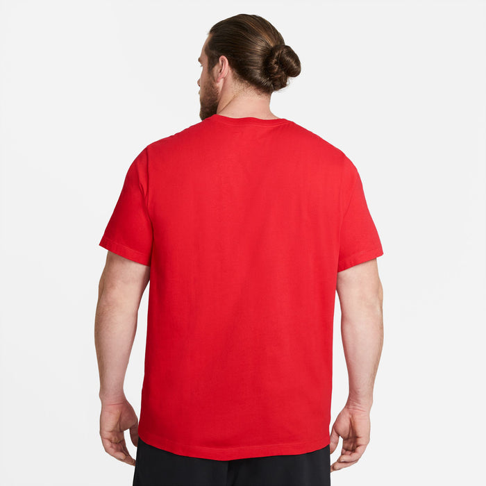 Mens red crewneck Nike T-shirt back view, plain rear panel