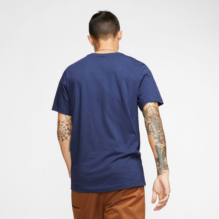 Men's navy crewneck T-shirt, back view with short sleeves
