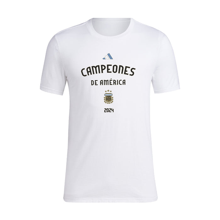White men's T-shirt with front Campeones de America 2021 crest logo