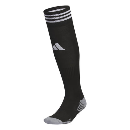 Black over-the-calf socks with white stripes and cushioned foot, extra small