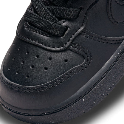 Toddler black sneaker toe with perforations and textured leather overlays