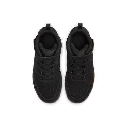 Kids black mid-top sneakers with padded collar and lace-up closure