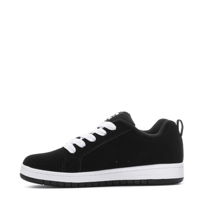 Youth black low-top sneakers with white laces and white cupsole trim