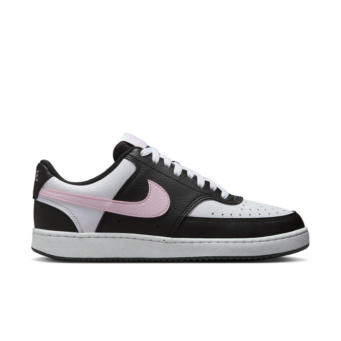 Low-top sneakers in black, white, and pink foam accents, white laces and side swoosh