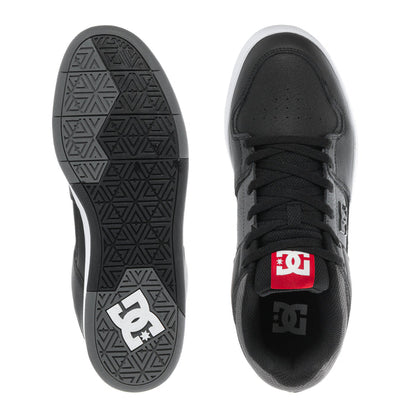 Men's black sneaker sole and side, DC emblem on outsole and lace-up upper