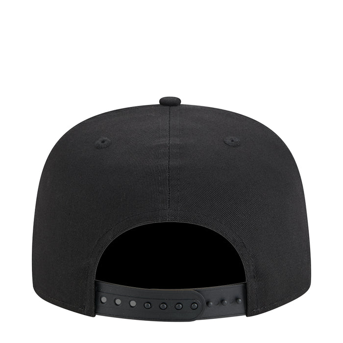 Black A-frame baseball cap back view with small ventilation eyelets