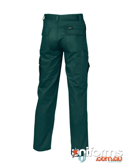 Green cotton drill cargo pants from DNC with durable drill cargo design