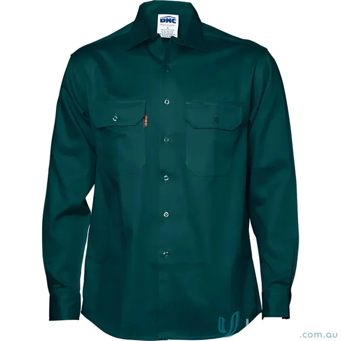 Green DNC Cotton Drill Work Long-Sleeved Shirt for durable drill work and workwear