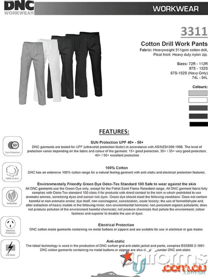 DNC Cotton Drill Work Trousers with heavy-duty nylon zip and rugged drill work pants features