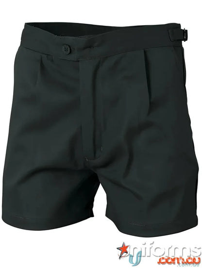 Black pleated DNC Drill Utility Shorts made from Cotton Drill Utility fabric 137s-152s