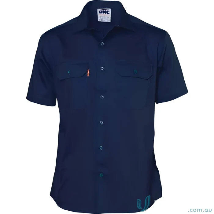Navy blue DNC HiVis cotton drill work short-sleeved shirt for tough drill work tasks