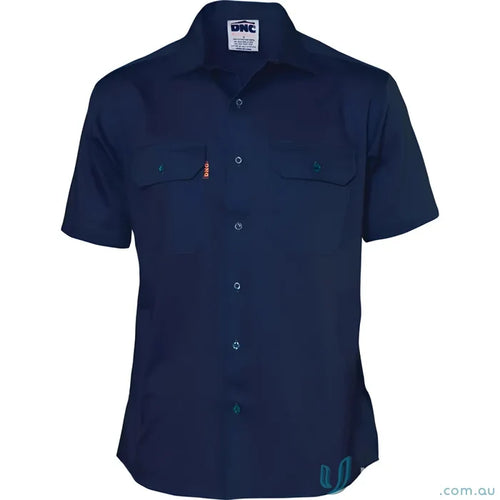 Navy blue DNC HiVis cotton drill work short-sleeved shirt for tough drill work tasks