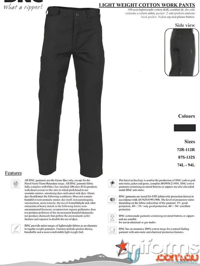 Black cotton work pants from DNC Lightweight Cotton Work Pants collection
