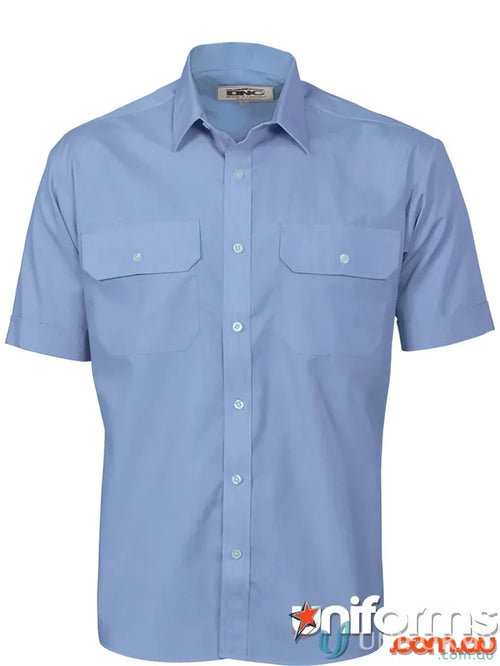 Light blue short-sleeved work shirt perfect for uniforms and workwear from DNC PolyCotton
