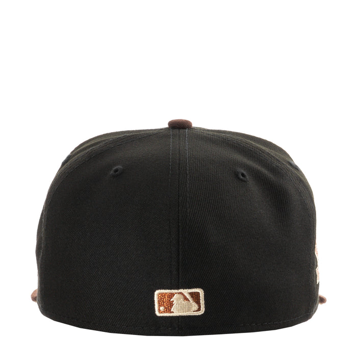 Two-tone black and brown baseball cap back with New Era flag logo patch