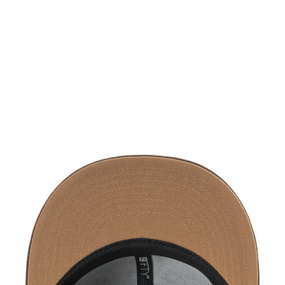 Two-tone baseball cap brim with brown fabric and black inner band