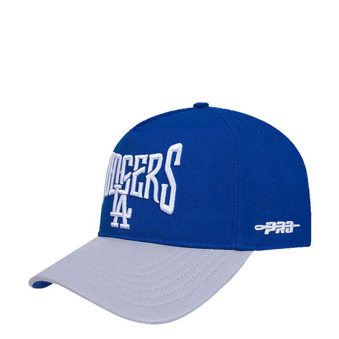 Two-tone Los Angeles Dodgers strapback cap with back DODGERS logo and LA mark
