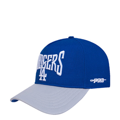 Two-tone Los Angeles Dodgers strapback cap with back DODGERS logo and LA mark