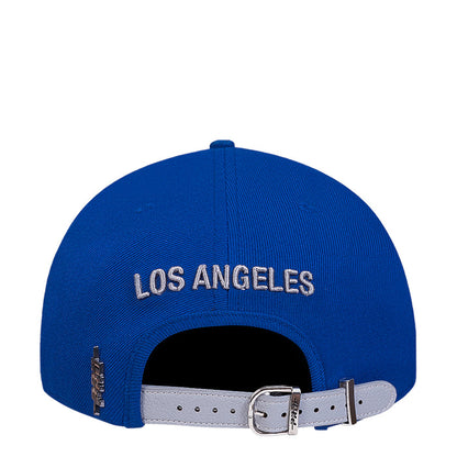 Two-tone Los Angeles Dodgers strapback cap showing back LOS ANGELES text and gray strap