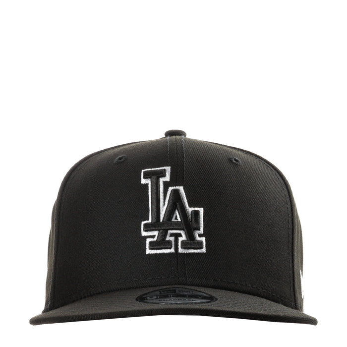 Black baseball cap with white Dodgers LA logo on front