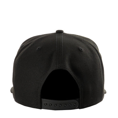 Black baseball cap with open back and snapback strap