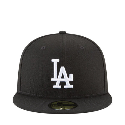 Black baseball cap with large white LA logo on front panels