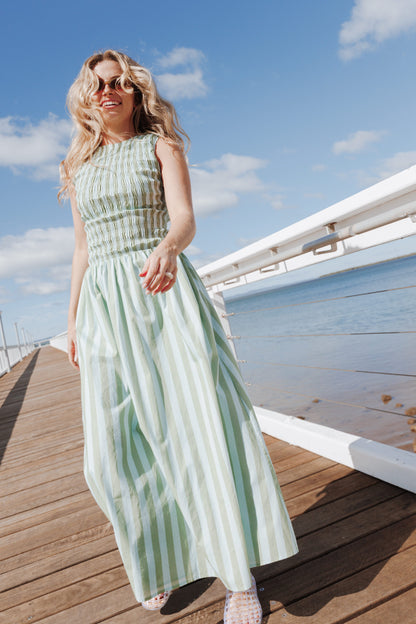 Maleny Maxi Dress - Blue/Green Stripe