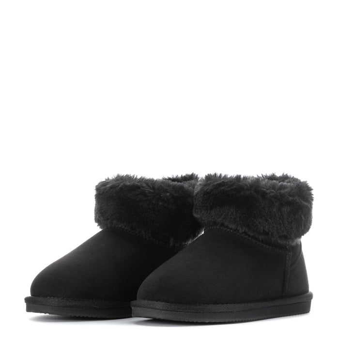 Pair of kids black low boots with plush faux-fur cuffs