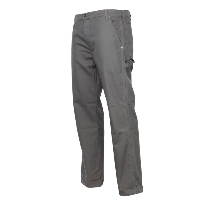 Men's duck carpenter pants in slate gray with button closure and cargo flap pocket