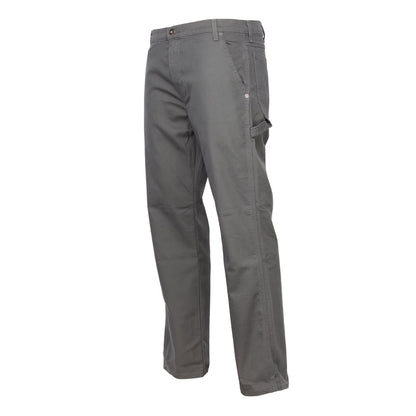 Men's duck carpenter pants in slate gray with button closure and cargo flap pocket