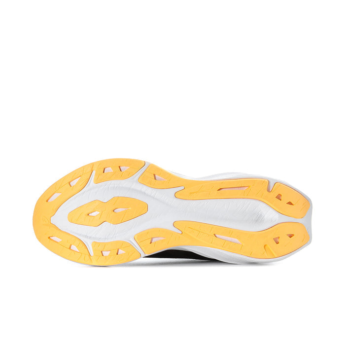 Men's running shoe outsole with white tread and orange rubber sections