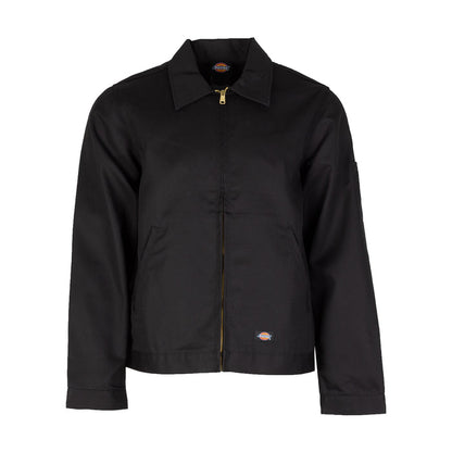 Men's black Eisenhower jacket, stand collar and full-zip with small chest logo