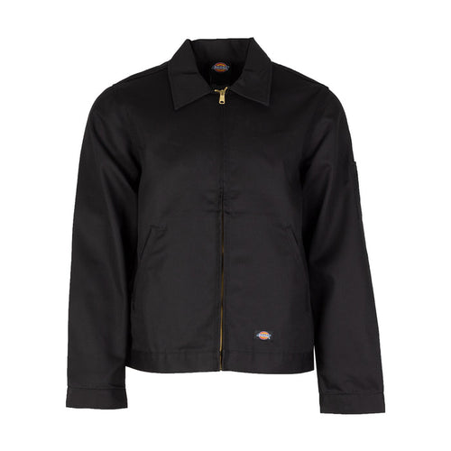 Men's black Eisenhower jacket, stand collar and full-zip with small chest logo