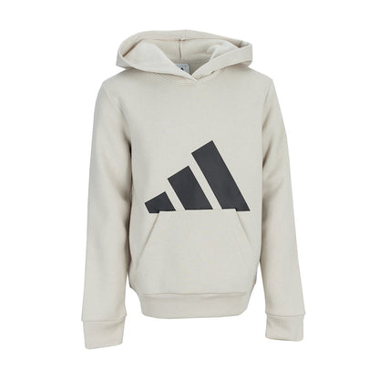 Youth fleece pullover hoodie in light alumina with large black logo on chest