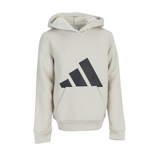 Youth fleece pullover hoodie in light alumina with large black logo on chest