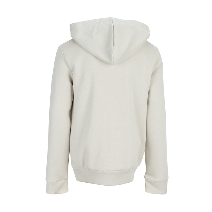 Youth fleece pullover hoodie with hood; back view with no visible logo